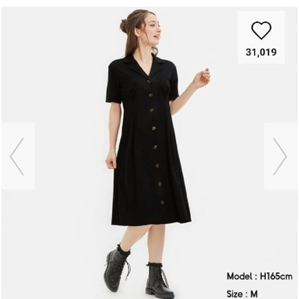 Japanese Uniqlo GU black puff sleeves black dress